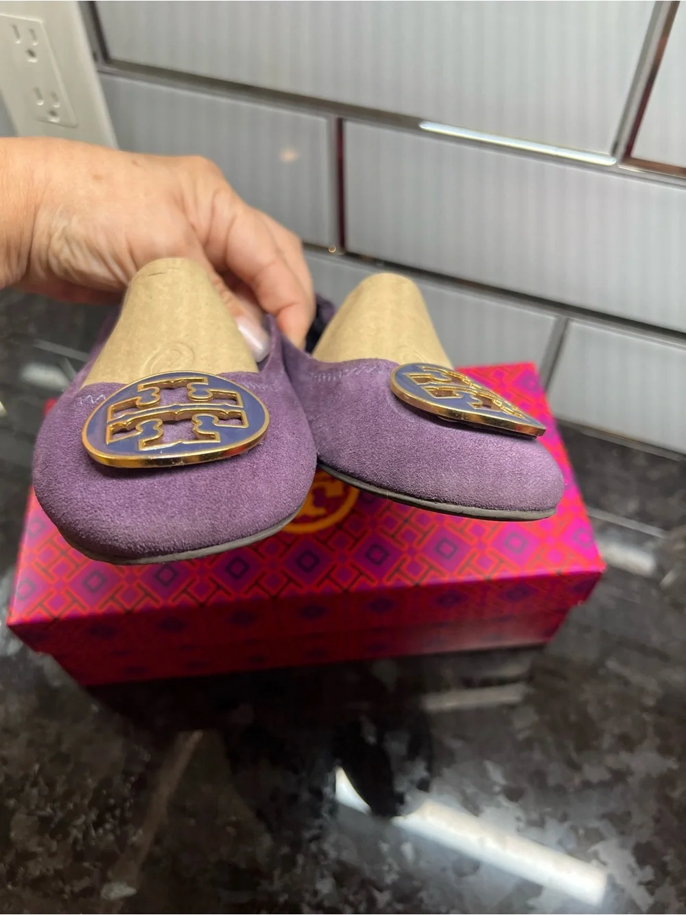 Tory Burch Purple Suede Reva Ballet Flats – 7.5